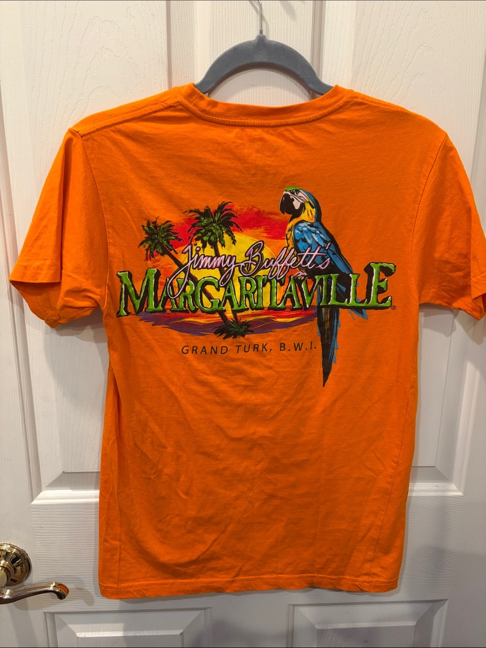Jimmy Buffet Margaritaville Grand Turk Graphic Orange T Shirt Adult size Small